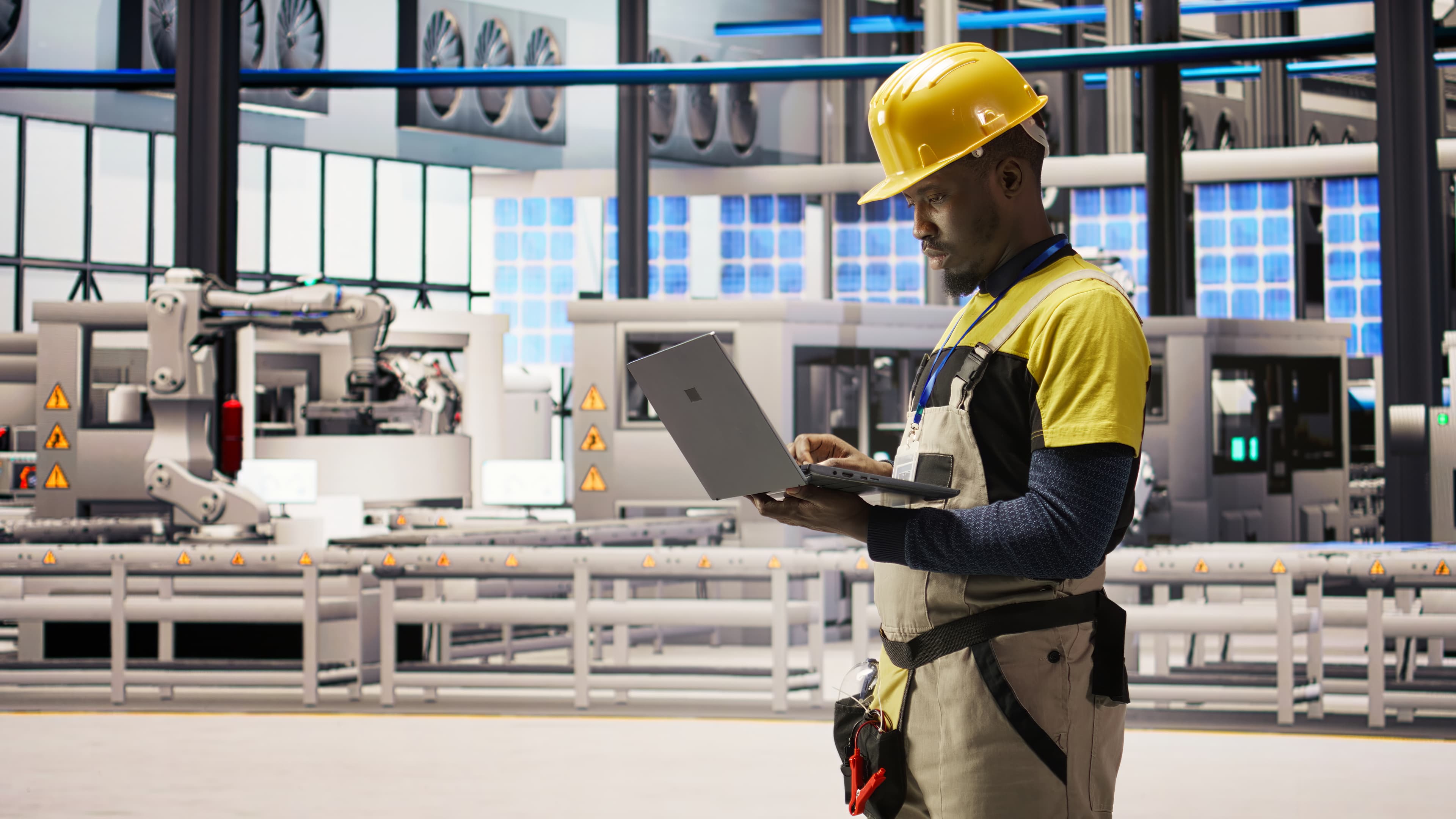 Worker with tablet at industrial site